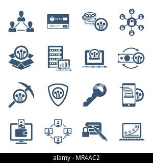 Ligne vectorielle numérique blockchain icons set pack illustration avec des éléments pour cryptocurrency Illustration de Vecteur