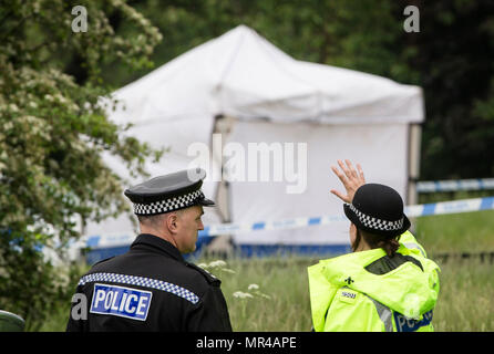 La scène de Lowedges Road à Sheffield, Yorkshire du Sud où une enquête pour meurtre a été lancé après qu'un garçon de 15 ans est décédé jeudi à la suite des rapports d'un couteau. Banque D'Images