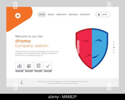 Une page de qualité Modèle de site Web de théâtre, EPS vectoriel Web Design moderne avec télévision et des éléments d'INTERFACE UTILISATEUR illustration paysage, idéal pour landing page Illustration de Vecteur