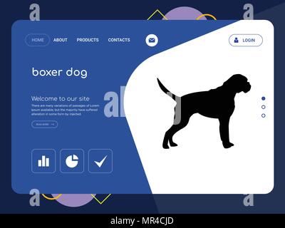 Une page de qualité boxer dog Website Template Vector EPS, Web Design moderne avec télévision et des éléments d'INTERFACE UTILISATEUR illustration paysage, idéal pour landing page Illustration de Vecteur