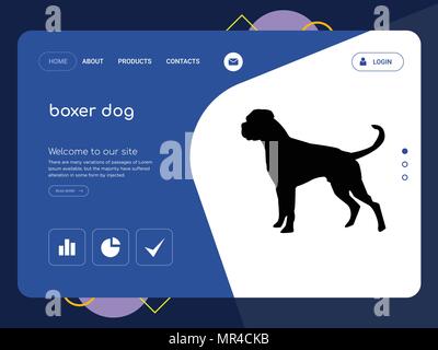 Une page de qualité boxer dog Website Template Vector EPS, Web Design moderne avec télévision et des éléments d'INTERFACE UTILISATEUR illustration paysage, idéal pour landing page Illustration de Vecteur