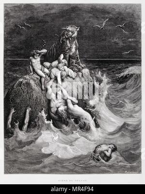 La Grande Inondation, Illustration de la Dore Bible 1866. En 1866, l'artiste et illustrateur français Gustave Dore (1832-1883), a publié une série de 241 gravures sur bois pour une nouvelle édition de luxe la 1843 Traduction française de la Bible Vulgate, populairement connu comme la Bible de Tours. Cette nouvelle édition a été connue sous le nom de la Grande Bible de Tours et ses illustrations ont été un immense succès Banque D'Images