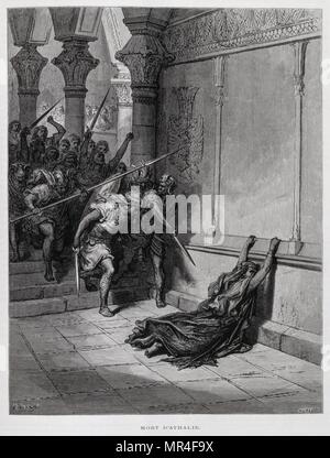 La mort d'Athalie, à partir du deuxième livre des Chroniques 23, Illustration de la Dore Bible 1866. En 1866, l'artiste et illustrateur français Gustave Dore (1832-1883), a publié une série de 241 gravures sur bois pour une nouvelle édition de luxe la 1843 Traduction française de la Bible Vulgate, populairement connu comme la Bible de Tours. Cette nouvelle édition a été connue sous le nom de la Grande Bible de Tours et ses illustrations ont été un immense succès. Athalie, reine consort de Juda, comme l'épouse du roi Joram, un descendant du roi David, et plus tard reine c.841-835 B.C. Banque D'Images