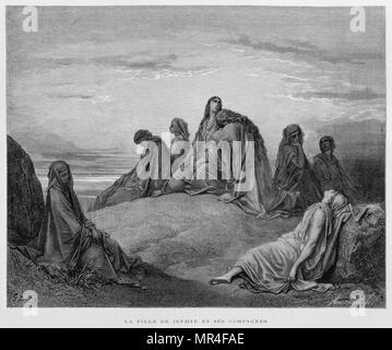 Les filles d'Jepthah, Illustration de la Dore Bible 1866. En 1866, l'artiste et illustrateur français Gustave Dore (1832-1883), a publié une série de 241 gravures sur bois pour une nouvelle édition de luxe la 1843 Traduction française de la Bible Vulgate, populairement connu comme la Bible de Tours. Cette nouvelle édition a été connue sous le nom de la Grande Bible de Tours et ses illustrations ont été un immense succès. Jepthah a conduit les Israélites dans la bataille contre Ammon et, en échange d'avoir défait les Ammonites, fit vœu de sacrifier tout ce qui sortait de la porte de sa maison d'abord. Banque D'Images