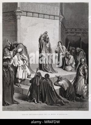 Le roi David est inconsolable d'avoir reçu la nouvelle de la mort de son fils Absalom, Illustration de la Dore Bible 1866. En 1866, l'artiste et illustrateur français Gustave Dore (1832-1883), a publié une série de 241 gravures sur bois pour une nouvelle édition de luxe la 1843 Traduction française de la Bible Vulgate, populairement connu comme la Bible de Tours. Cette nouvelle édition a été connue sous le nom de la Grande Bible de Tours et ses illustrations ont été un immense succès. Banque D'Images