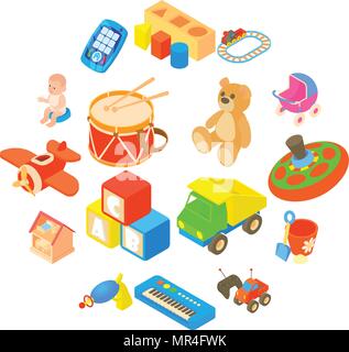 Jouets pour enfants style icons set, télévision Illustration de Vecteur