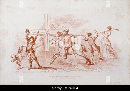 Dessin représentant Don Quichotte' le héros littéraire espagnol. Circa 1710 par Jean-Antoine WATTEAU (1684 - 1721), peintre français. Banque D'Images