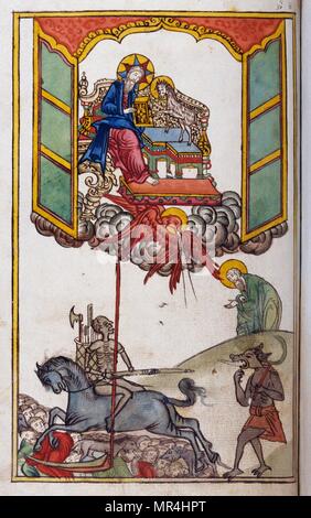 Miniature Orthodoxe russe représentant une figure de la mort à cheval. De l'Apocalypse de Saint Jean. Vers 1750 Banque D'Images