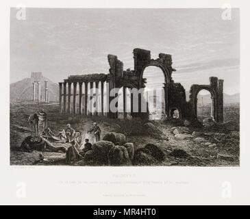 Gravure de Victor Guerin (1821 - 1891) représentant les ruines romaines de Palmyre en Syrie. 1875 Banque D'Images