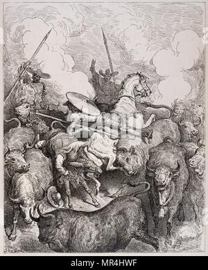 Dessin représentant Don Quichotte' le héros littéraire espagnol avec Sancho Panza par Gustave Dore. 1875 Banque D'Images