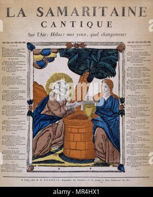 Gravure sur bois du 19e siècle français montrant Jésus avec la femme samaritaine au puits. Évangile de Jean, dans Jean 4:4 - 26. Dans l'Est et de l'est orthodoxe traditions catholiques. Banque D'Images