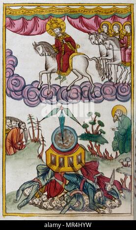 Le slavon russe orthodoxe chrétien, illustrant l'Apocalypse miniature de St Jean. Vers 1750 Banque D'Images