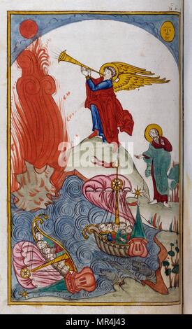 Russe, les slaves orthodoxes, miniature, représentant un ange qui annonce l'apocalypse. De l'Apocalypse de Saint Jean. Vers 1750 Banque D'Images