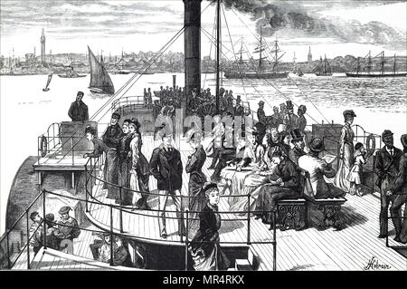 Gravure illustrant une traversée en ferry de la Mersey à Liverpool. En date du 19e siècle Banque D'Images