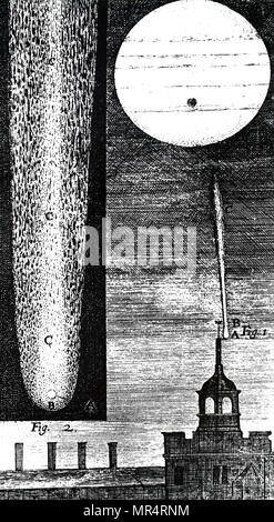 Gravure représentant une comète comme observé par Robert Hooke. Robert Hooke (1635-1703) un philosophe naturel, architecte, mathématicien et astronome. En date du 17e siècle Banque D'Images