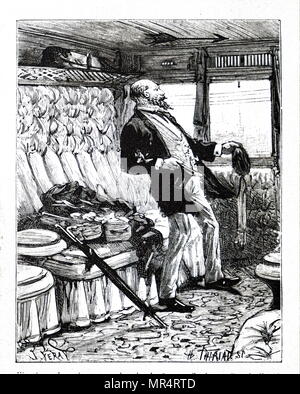 Gravure représentant une scène de l'expérience passager l'effet des freins à air Westinghouse. En date du 19e siècle Banque D'Images