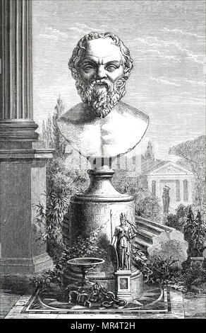 Gravure représentant un buste de Socrate (470 -399 av. J.-C.) un philosophe grec classique crédité comme l'un des fondateurs de la philosophie occidentale, et est connu comme le premier philosophe moral, de l'éthique de l'ouest tradition de pensée. En date du 19e siècle Banque D'Images