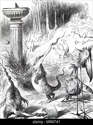 Illustration représentant une scène de Lewis Carroll, dans de l'autre côté, "et ce qu'Alice a trouvé là' - Humpty Dumpty explique le poème Jabberwocky à Alice. Toves sont comme les blaireaux avec tire-bouchon nez, et faire leur nid sous cadrans solaires. L'Illustre John Tenniel (1820-1914), un illustrateur anglais, graphique, humoriste et caricaturiste politique. En date du 19e siècle Banque D'Images