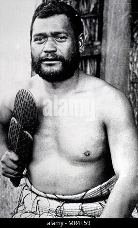 Photographie prise d'un chef maori. Les Maoris sont les peuples polynésiens de la Nouvelle-Zélande. En date du 19e siècle Banque D'Images