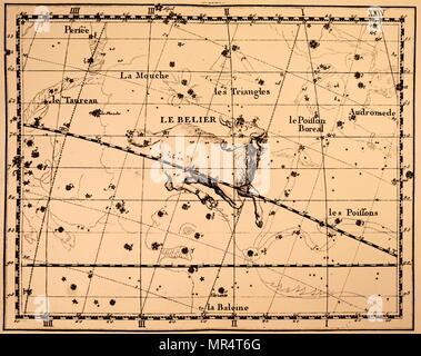 Gravure représentant la constellation du Bélier. Le Bélier est une des constellations du zodiaque. En date du 18e siècle Banque D'Images