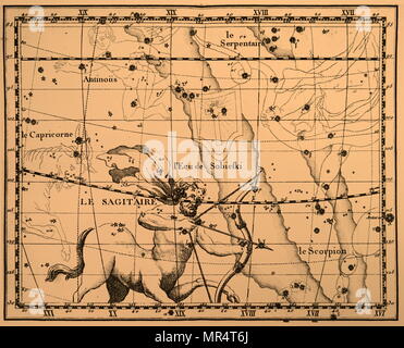 Gravure représentant la constellation du Sagittaire. Le Sagittaire est l'une des constellations du zodiaque. En date du 18e siècle Banque D'Images