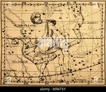 Gravure représentant la constellation d'Ophiuchus (Serpent-Bearer). Ophiuchus est une grande constellation situé autour de l'équateur céleste. En date du 18e siècle Banque D'Images