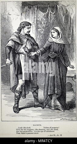 Gravure représentant une scène de Macbeth : Macbeth, hésitant à assassiner Duncan, est méprisé par Lady Macbeth pour son manque de détermination. Écrit par William Shakespeare (1564-1616), un poète anglais, dramaturge et acteur. En date du 19e siècle Banque D'Images