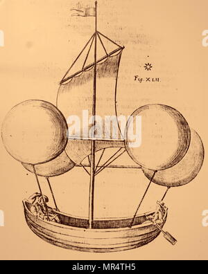 Gravure représentant Francesco de Lana Terzi's idée pour un bateau volant. Francesco Lana de Terz (1631-1687) un prêtre jésuite, mathématicien et naturaliste, pionnier de l'aéronautique. En date du 17e siècle Banque D'Images