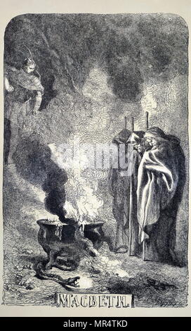 Page de titre de 'Macbeth' par William Shakespeare (1564-1616), un poète anglais, dramaturge, acteur et producteur. Illustré par Sir John Gilbert RA (1817-1897) un artiste anglais, illustrateur et graveur. En date du 19e siècle Banque D'Images