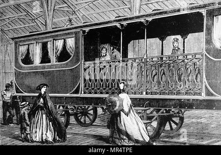 Gravure représentant un transport de première classe belge sur show à l'Exposition internationale de Londres. En date du 19e siècle Banque D'Images