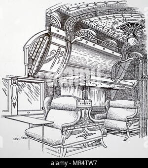 Gravure représentant une voiture salon Pullman organisé pour la nuit. En date du 19e siècle Banque D'Images