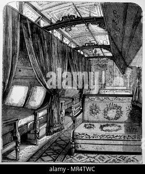 Gravure représentant une voiture salon Pullman organisé pour la nuit. En date du 19e siècle Banque D'Images