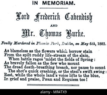 Avis aux Memorial lord Frederick Cavendish (1836-1882) un homme politique libéral et l'anglais Thomas Henry Burke (1829-1882) Secrétaire Adjoint Permanent du Bureau de l'Irlande. Les deux Cavendish et Burke ont été tués pendant le parc Phoenix de meurtres commis par des membres du groupe rebelle national irlandais invincibles. En date du 19e siècle Banque D'Images