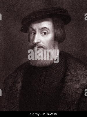 Portrait de Hernán Cortés (1485-1547) un conquistador espagnol qui a mené une expédition qui a causé la chute de l'Empire Aztèque. En date du 19e siècle Banque D'Images