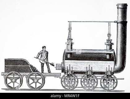 Gravure représentant George Stephenson's troisième locomotive construite en 1816. George Stephenson (1781-1848) un ingénieur civil et ingénieur en mécanique. En date du 19e siècle Banque D'Images