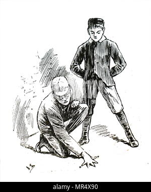 Illustration des garçons jouent à 'Boutons'. En date du 19e siècle Banque D'Images