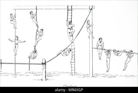 Illustration les garçons faisant de la gymnastique. En date du 19e siècle Banque D'Images