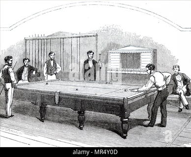 Illustration représentant une partie de billard. En date du 19e siècle Banque D'Images