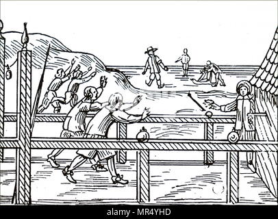 Illustration des garçons jouent à un jeu de barres. En date du 16e siècle Banque D'Images