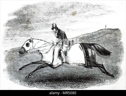 Illustration représentant un cheval à l'entraînement à Newmarket. En date du 19e siècle Banque D'Images