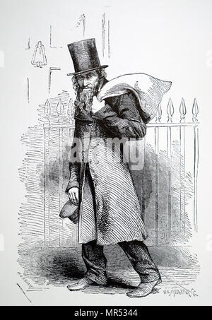 Caricature montrant un homme Juif de vieux vêtements. En date du 19e siècle Banque D'Images