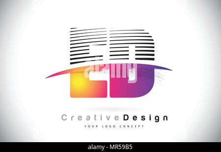 ED E D Lettre Logo Design avec des lignes créatives et Swosh en Violet Couleur Pinceau illustration vectorielle. Illustration de Vecteur