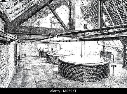 Gravure d'une scène de l'intérieur de la plus jeune WM & Co., Holyrood Brewery - la particuliarité de scène, où le malt et l'eau ont été bien mélangés ensemble. En date du 19e siècle Banque D'Images
