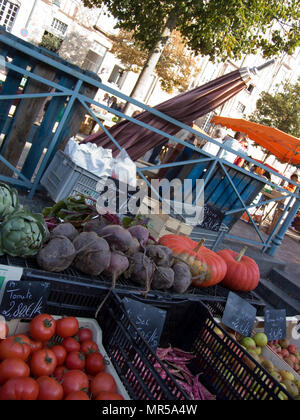 Rennes, France, "des produits frais, des raisins blancs et rouges, kiwis, poires, ananas et aplombs, sur l'affichage, au marché du samedi matin, Bretagne. location Marché des Lices, Halles Centrales. Vieille ville le samedi 26/09/2009 © Peter SPURRIER Banque D'Images