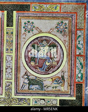 Symbole évangélique, Fol. 129 V, du Livre de Kells. Le Livre de Kells est un manuscrit enluminé livre des évangiles en latin, contenant les quatre Évangiles du Nouveau Testament ainsi que divers textes préliminaires et des tableaux. Il a été créé dans un monastère Colomban en Irlande, c. L'an 800. Banque D'Images