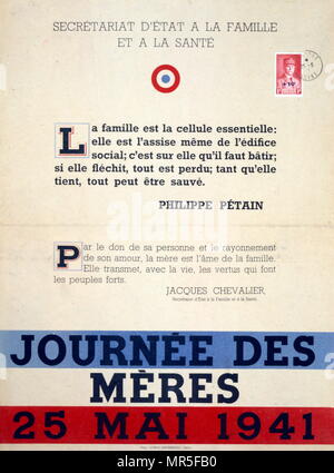 Affiche de propagande émis par Marshall Petain Vichy le leader français de vanter l'importance de la famille en temps de guerre la France. Banque D'Images