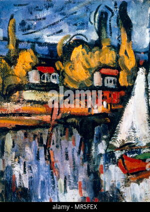 Vue sur la Seine, c.1906, huile sur toile, de Maurice de Vlaminck (1876 - 1958) ; le Musée de l'Ermitage. Vlaminck est un peintre français. Avec André Derain et Henri Matisse, il est considéré comme l'un des principaux représentants de l'expressionnisme et le fauvisme Banque D'Images