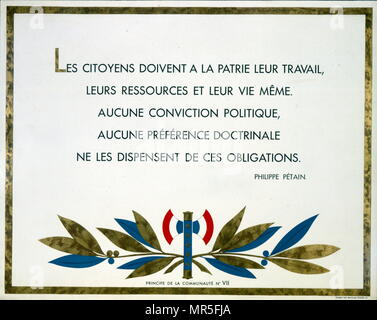 Le Français La Seconde Guerre mondiale affiche de propagande patriotique de transmission d'un message d'espoir pour le peuple français de Vichy, Philippe Pétain, chef Marshall circa 1941 Banque D'Images