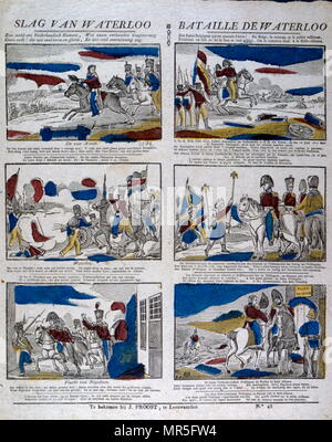 La bataille de Waterloo 1815. Langue française et flamande série d'illustrations. Banque D'Images