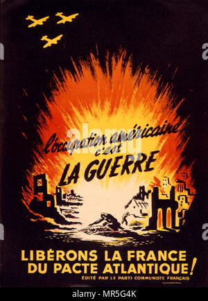 Parti communiste français affiche de propagande anti-américaine après la libération de l'Amérique de la France dans la seconde guerre mondiale. 1945 Banque D'Images